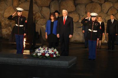 The Vice President and Second Lady laid a wreath in the Hall of Remembrance in memory of the six million Holocaust victims